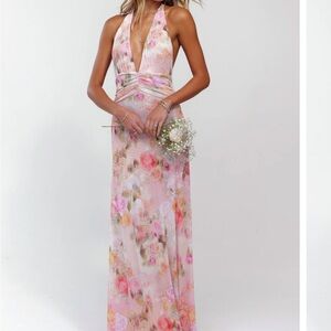 Floral Halter Maxi Dress - Pink
